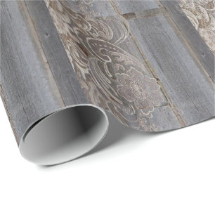 rustic barn wood lace western country wedding wrapping paper