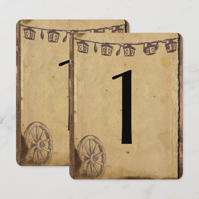 Rustic Barn Wood Lantern Wedding Table Number (Front/Back)