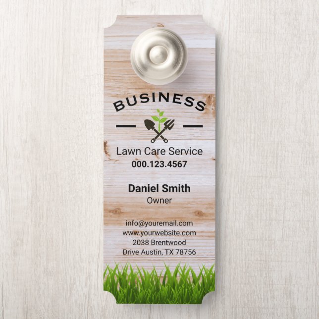 Rustic Barn Wood Lawn Care & Landscaping Service Door Hanger (On Knob)