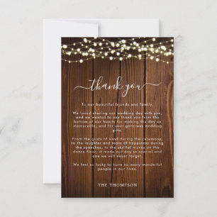 Rustic Barn Wood Lights Lace Wedding Thank You Card