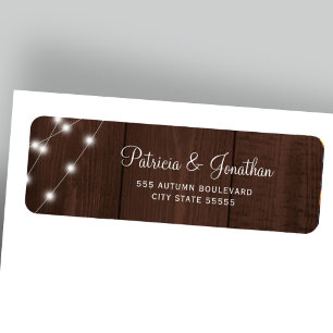 Rustic barn wood lights wedding return address label