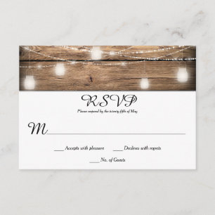 Rustic Barn Wood Mason Jar Lights RSVPs RSVP Card