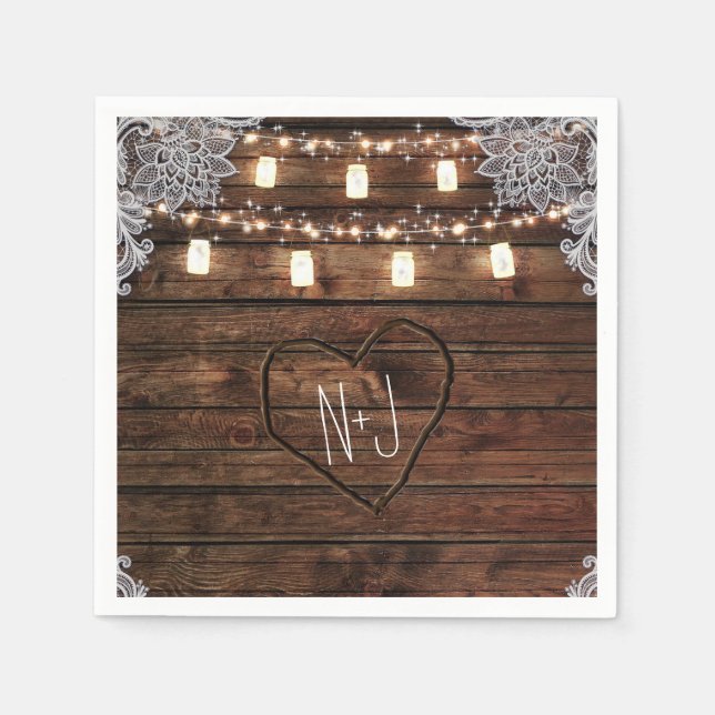 Rustic Barn Wood & Mason Jars Wedding Party Napkin (Front)