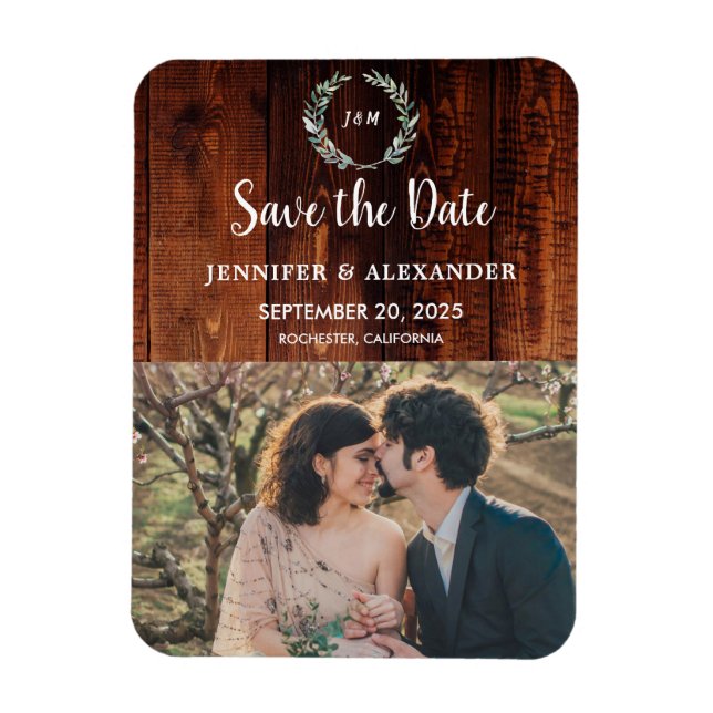 Rustic barn wood monogram photo Save the Date Magnet (Vertical)