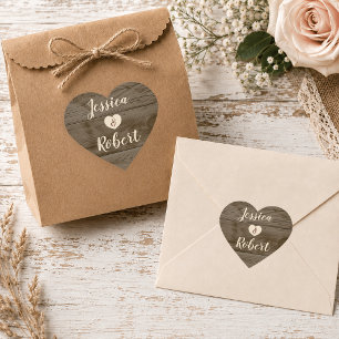 Rustic Barn Wood Personalised Heart Wedding Sticker