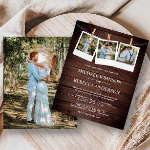 Rustic Barn Wood Photo Budget Wedding Invitation