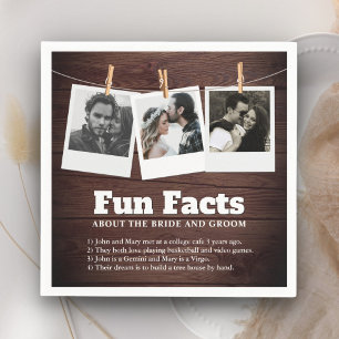 Rustic Barn Wood Photo Collage Fun Facts Wedding Napkin
