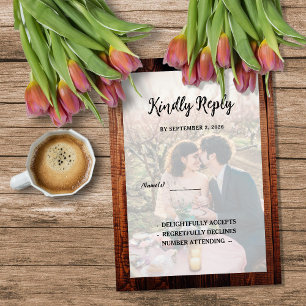 Rustic barn wood photo country RSVP Invitation