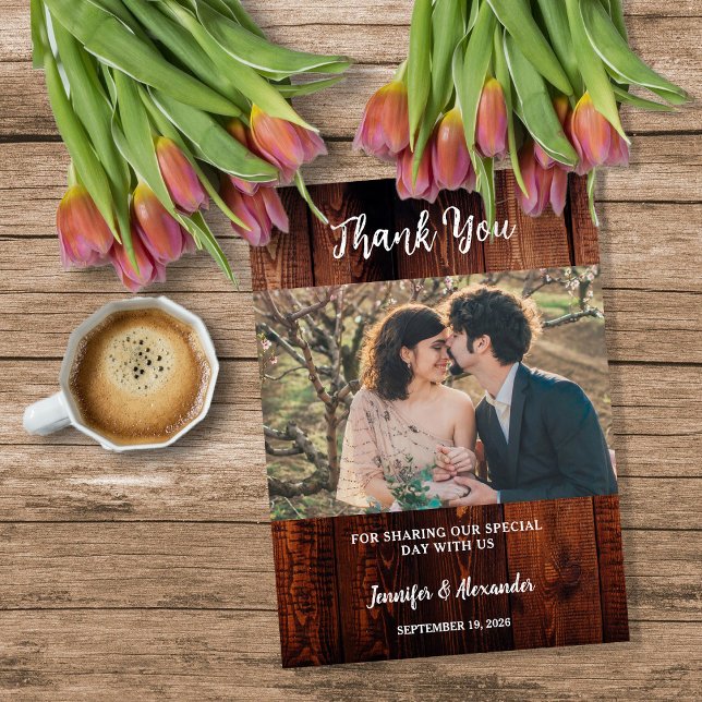 Rustic barn wood photo country wedding thank you card (Rustic barn wood photo country wedding thank you card. )