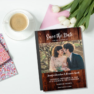 Rustic barn wood photo magnetic Save the Date