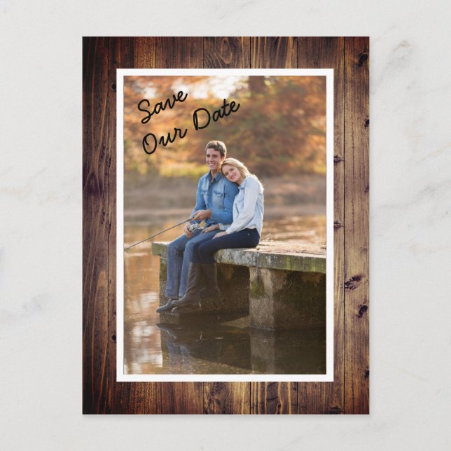 Rustic Barn Wood Photo Save Our Date Wedding Postcard (Front)