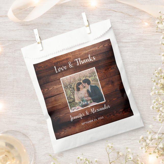 Rustic barn wood photo Wedding Love Thanks Favour Bag (Clipped)