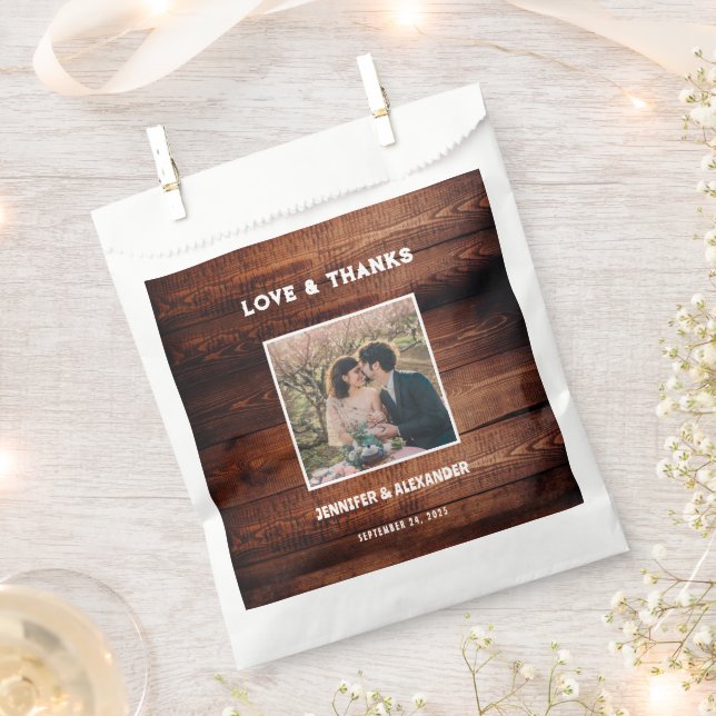 Rustic barn wood photo Wedding Love Thanks Favour Bag (Clipped)