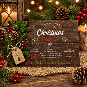 Rustic Barn Wood Pine Holly Christmas Party Holiday Card