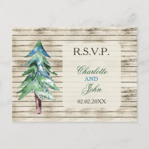 Rustic Barn Wood Pine Wedding Postcard