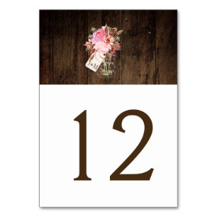 Rustic Barn Wood Pink Floral Mason Jar Table Number