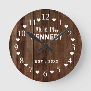 Rustic Barn Wood Plank Wedding Round Clock