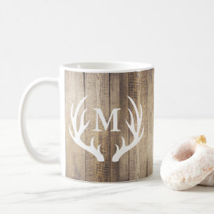 Rustic Barn Wood Planks Farmhouse Deer Antlers Coffee Mug