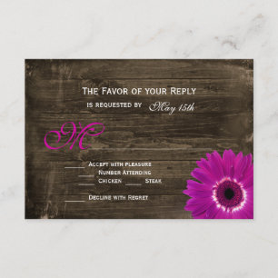 Rustic Barn Wood Purple Daisy Wedding RSVP Cards