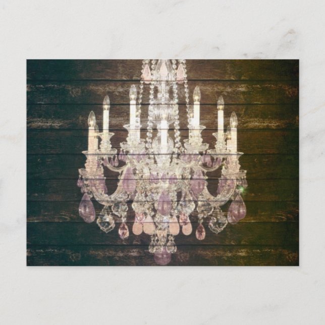 Rustic Barn Wood purple french chandelier Postcard (Front)