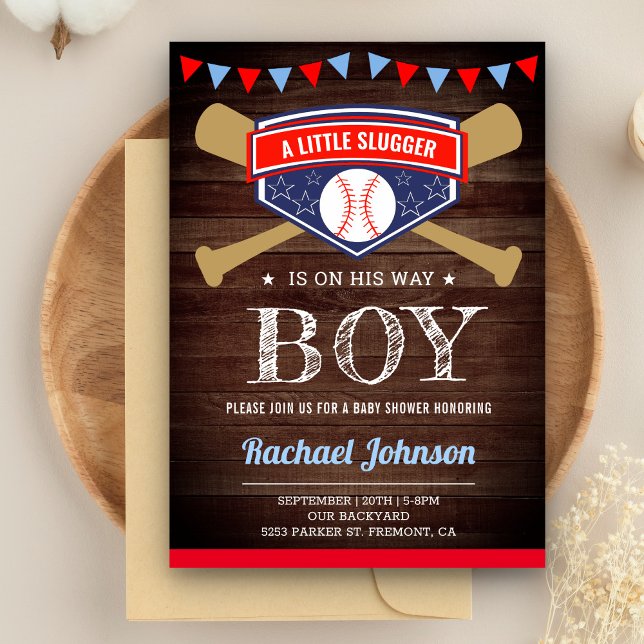 Rustic Barn Wood Sports Boy Baseball Baby Shower Invitation (Creator Uploaded)