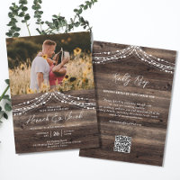 Rustic Barn Wood String Light QR Code RSVP Wedding