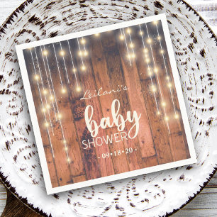 Rustic Barn Wood String Lights Baby Shower Napkin
