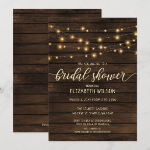 Rustic Barn Wood String lights Bridal Shower Invitation