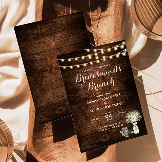 Rustic Barn Wood String Lights Bridesmaids Brunch Invitation