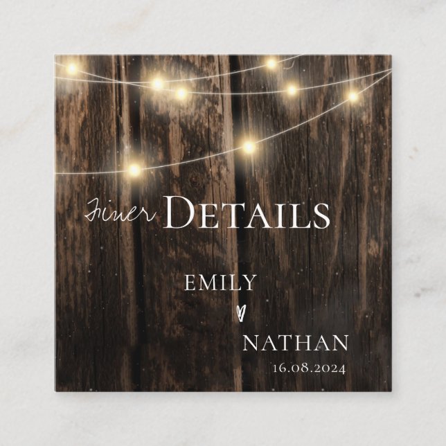 Rustic Barn Wood String Lights Country Wedding  Enclosure Card (Front)