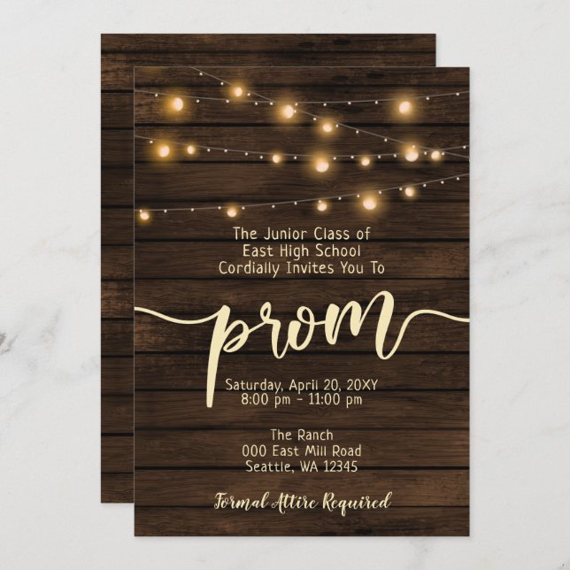 Rustic Barn Wood String lights Prom Invitation (Front/Back)