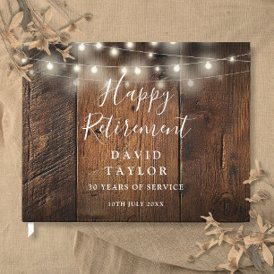 Rustic Barn Wood String Lights Retirement Party Guest Book