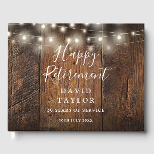 Rustic Barn Wood String Lights Retirement Party Guest Book