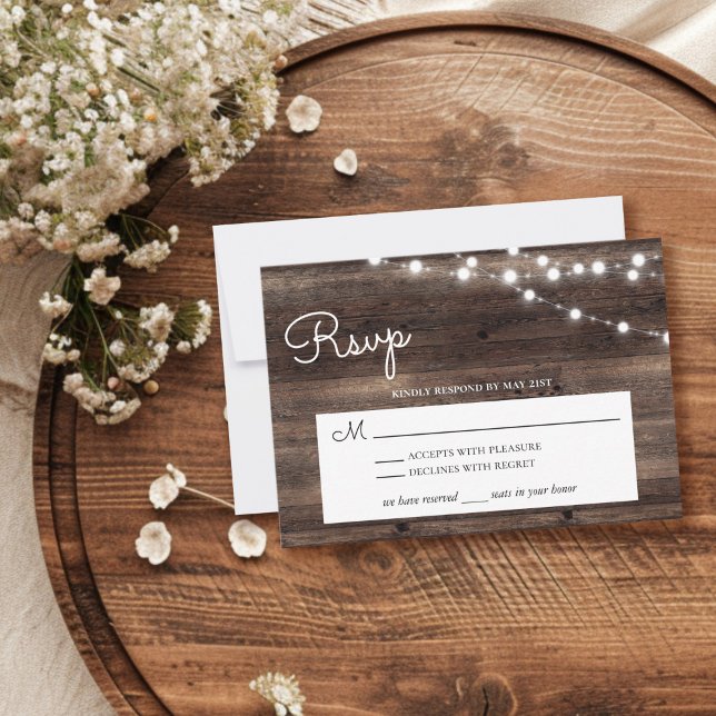 Rustic Barn Wood String Lights RSVP Card (Creator Uploaded)