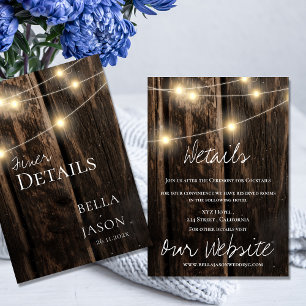 Rustic Barn Wood String Lights Wedding Details Enclosure Card