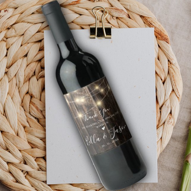 Rustic Barn Wood String Lights Wedding Favor  Wine Label (Creator Uploaded)