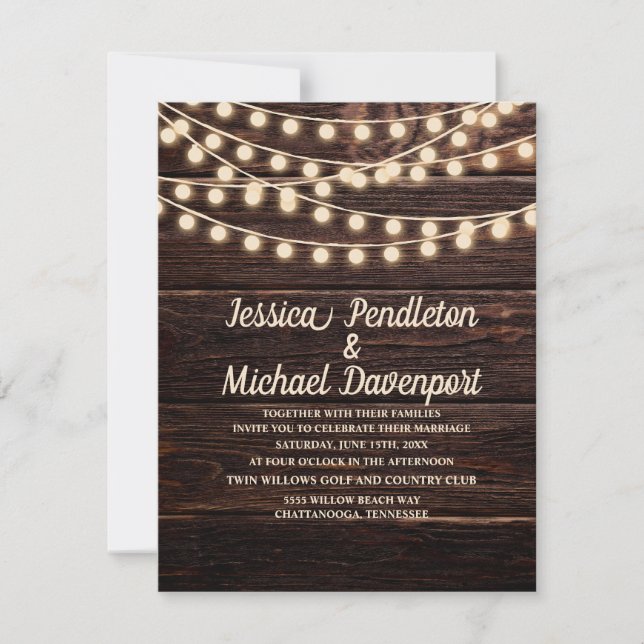 Rustic Barn Wood String Lights Wedding Invitation (Front)