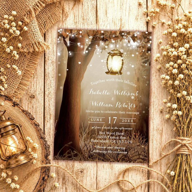 Rustic Barn Wood String Lights Wedding Invitation (Creator Uploaded)