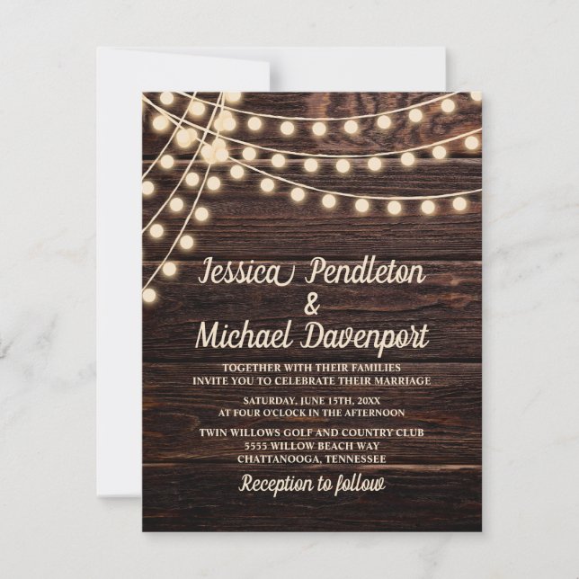 Rustic Barn Wood String Lights Wedding  Invitation (Front)