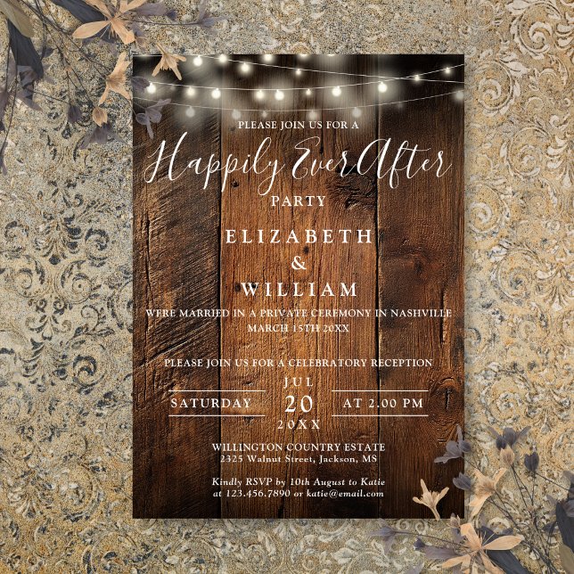 Rustic Barn Wood String Lights Wedding Reception Invitation (Rustic Barn Wood String Lights Wedding Reception Invitation)
