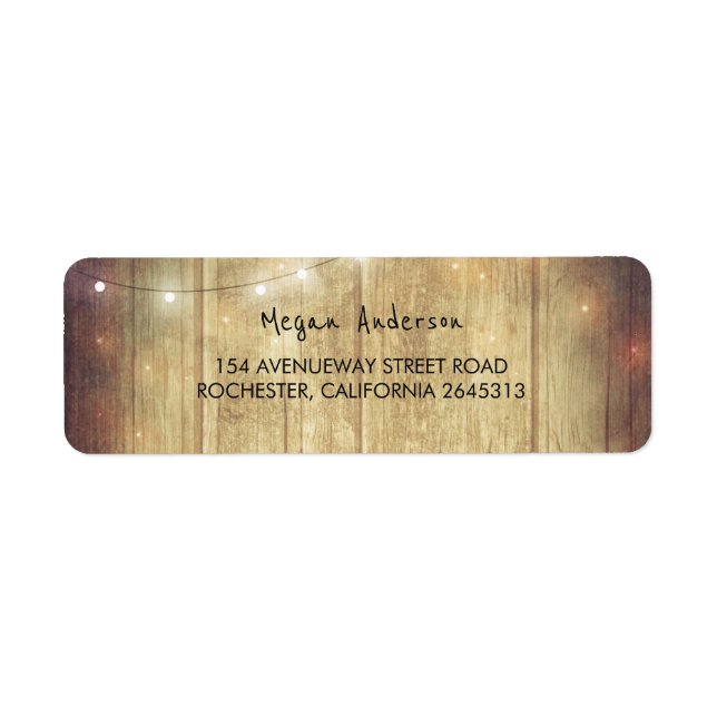 Rustic Barn Wood String Lights Wedding Return Address Label (Front)