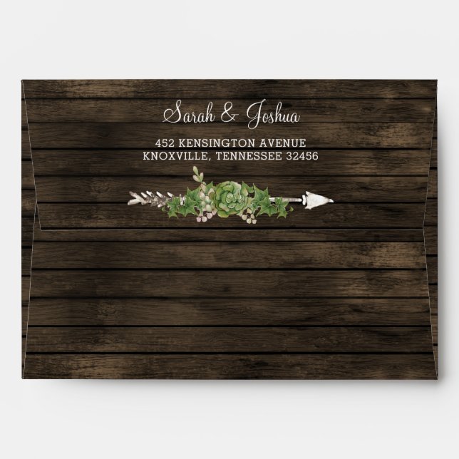 Rustic Barn Wood Succulent Country Chic Wedding Envelope (Back (Top Flap))
