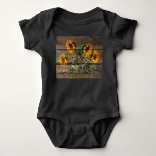 Rustic Barn Wood Sunflower Baby Bodysuit