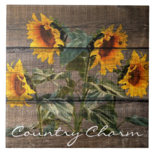 Rustic Barn Wood Sunflower Ceramic Tile