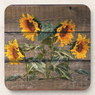 Rustic Barn Wood Sunflower Coaster