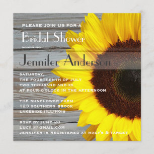 Rustic Barn Wood Sunflower Country Bridal Shower Invitation