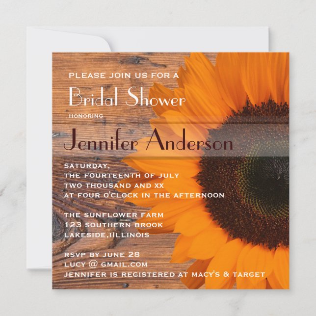 Rustic Barn Wood Sunflower Country Bridal Shower Invitation (Front)