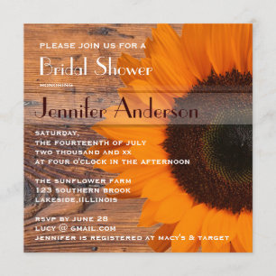 Rustic Barn Wood Sunflower Country Bridal Shower Invitation