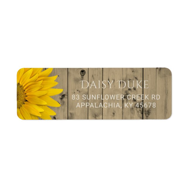 Rustic Barn Wood Sunflower Country Chic Return Address Label (Front)