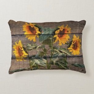 Rustic Barn Wood Sunflower Decorative Cushion